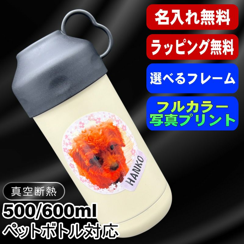 写真入り 名入れ ペットボトルクーラー 名前入り 500 600ml兼用 保冷 真空 二重構造 ステンレス 水筒 カバー ハンドル ペットボトル ペットボトルホルダー ペットボトルカバー 冷水筒 名前入り プリント 印刷 印字 父の日 母の日 ネーム入れ 送料無料 ギフト PSYN-117